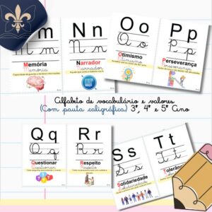 Alfabeto de vocabulário e valores (Com pauta caligráfica) 3º, 4º e 5º Ano