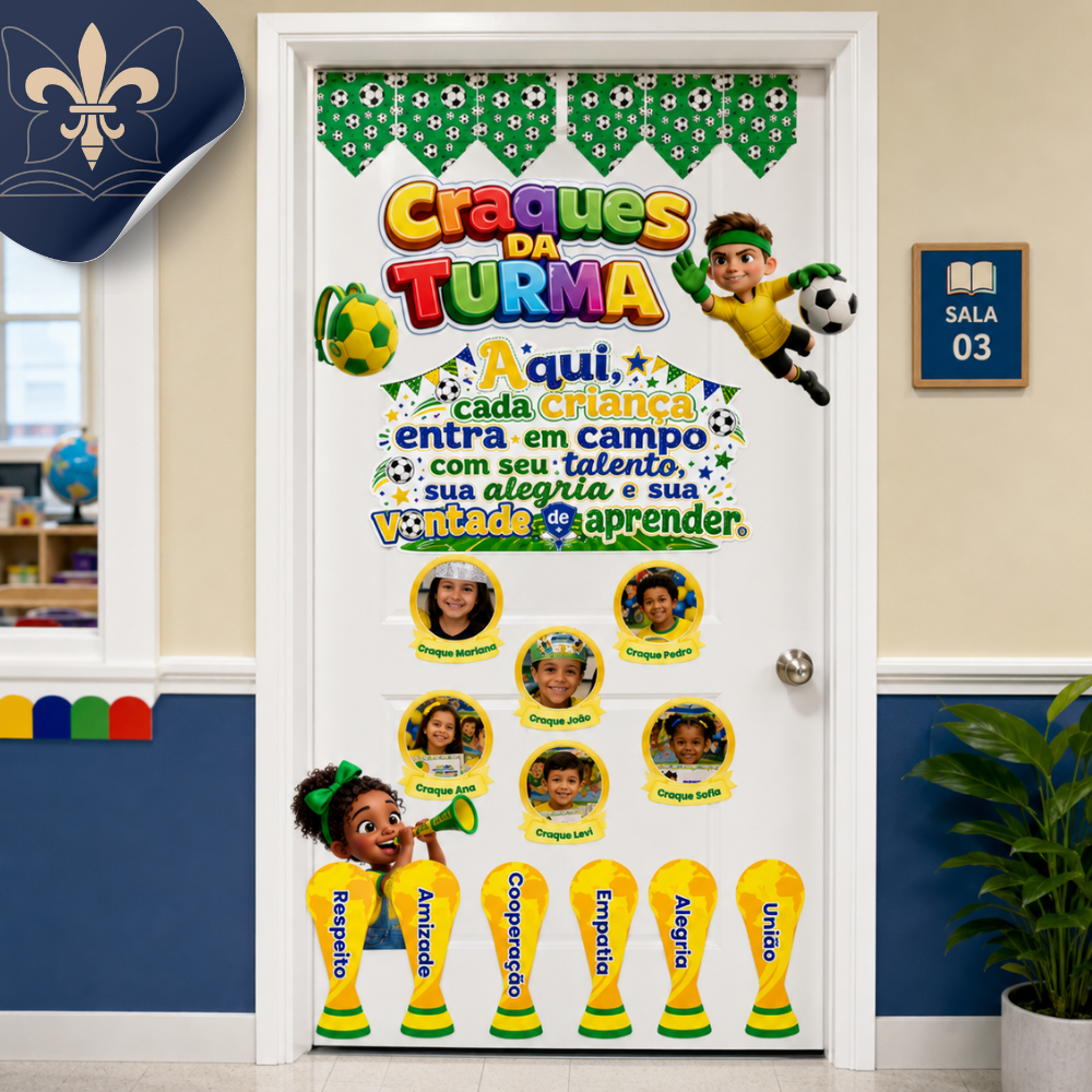 Projeto Copa do Mundo 2026 Pequenos Craques, Grandes Aprendizagens - Decoração de Porta | Craques da Turma